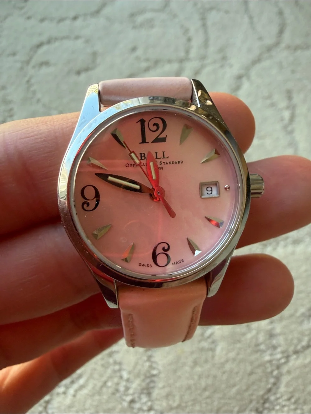 BALL Pink Dial Leather Strap Ladies Watch SWISS MADE